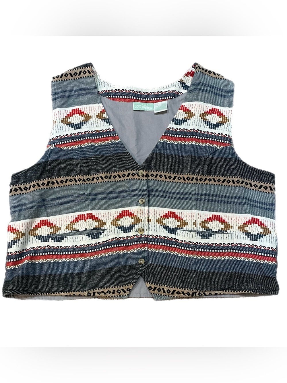 Vtg Southwestern Tapestry Woven Blanket Vest Women Aztec Ikat Boho Western XL